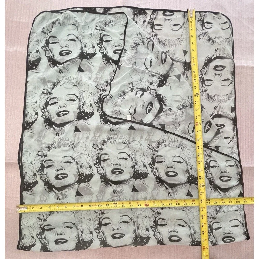 Marilyn Monroe Scarf Wrap Shawl – Pastel Cyan With Black Faces – 64